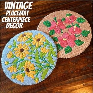 Set of Two Vintage Center Piece Placemats-Handmade-Floral Detail